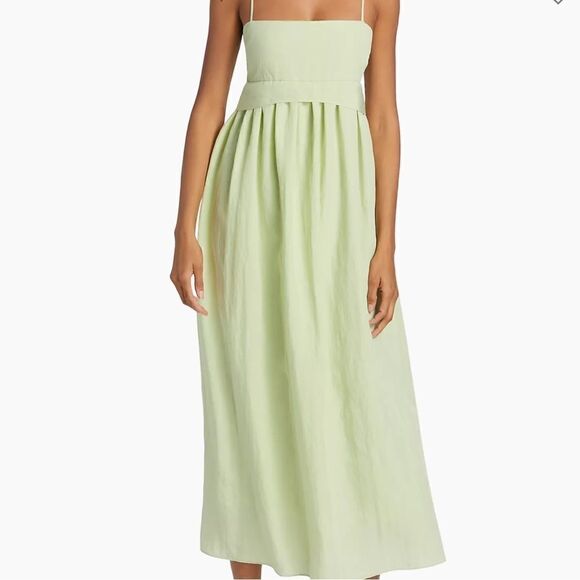 Vince Bow-Back Pleated Maxi Dress NWT Medium Sweet Grass $425 - Picture 2 of 9
